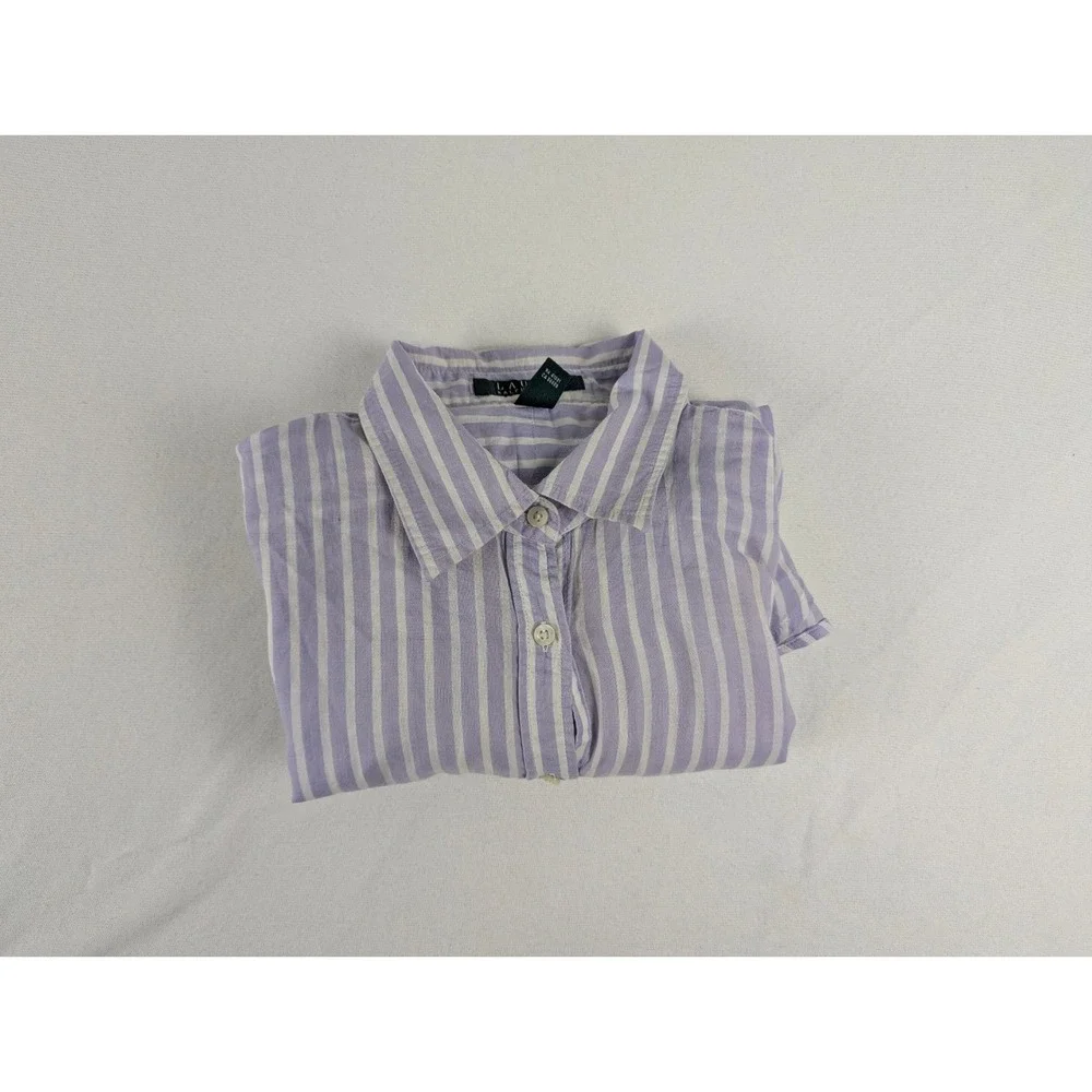 Lauren Ralph Lauren Womens Purple White Striped Cotton Button Down Shirt Large - Picture 6 of 11